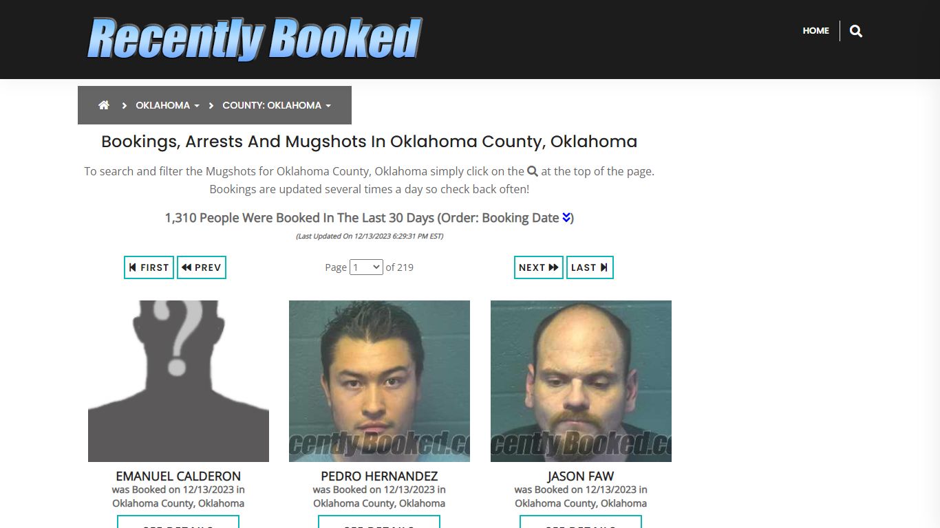 Recent bookings, Arrests, Mugshots in Oklahoma County, Oklahoma